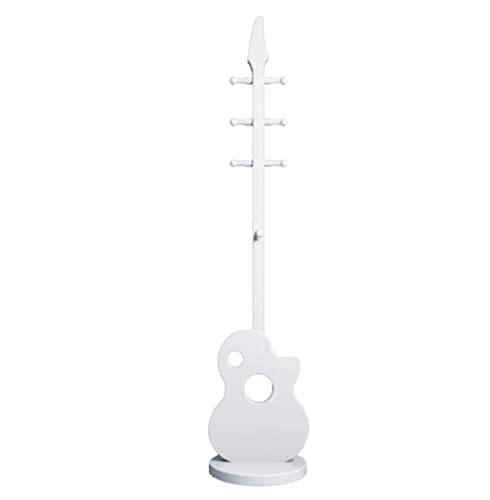 RUTAVM Garderobenständer Moderne Kreative Gitarre Form Garderobe Holz Garderobe Mit 8 Haken Kleiderständer Für Mäntel Hüte Schals Kleidung Kleiderständer (Color : White, Size : 180 * 38cm)