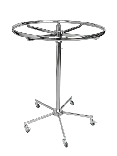 Rundständer verchromt Ring-Durchmesser 85 cm, Rollständer höhenverstellbar 110-175 cm, rollbarer Ringständer 50 mm Gummirollen, stabiler Drehständer Kleiderständer für lange und schwere Textilien