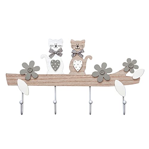 SPOTTED DOG GIFT COMPANY - Katze Kleiderhaken Garderobenhaken Hakenleiste Deko Katze Wandhaken Holz im Katzenmotiv, 4 Haken Hausdekoration für Wand