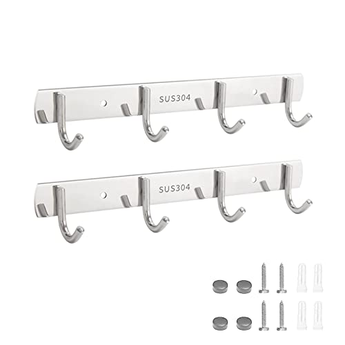Garderobenleiste Edelstahl Wandgarderobe Kinder Garderobenleiste Garderobe Wandhaken,Gaderobenhakenleiste Hakenleiste Garderobe,für Handtücher und Küche für Kellen 2 Stuck (Silber,4 Haken)