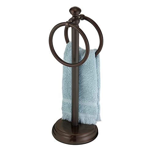 mDesign Handtuchhalter für den Waschtisch – freistehender Handtuchständer mit 2 Ringen für kleine Gästehandtücher – kompakte Handtuchhalterung aus Metall – bronzefarben