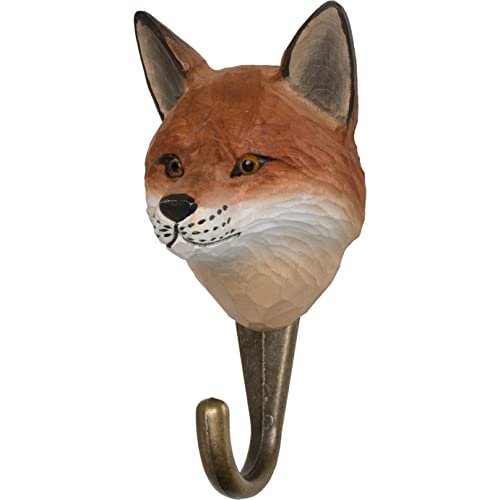 WILDLIFEGARDEN Wildlife Garden WG504 Haken Fuchs - Handgeschnitzter Tierhaken aus Holz und Metall - Sammlung Europäische Tiere