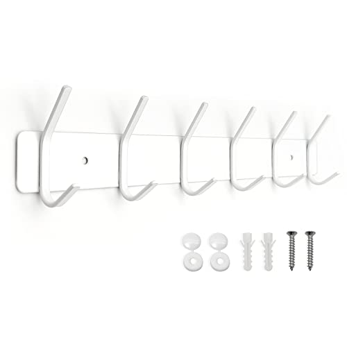 SYPEN Kleiderhaken Wand, Garderobenleiste Metall, Wandgarderobe Edelstahl, Hakenleiste Garderobe, Hakenleiste für Schlafzimmer Bad, Garderobenhaken für Kleidung, Jacken Halter (Weiß, 6 Haken)