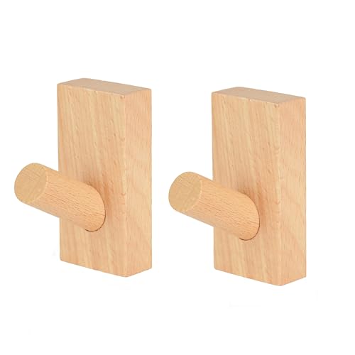 XAQAMY 2 Stück Garderobenhaken Holz, Wandhaken Holz Rund, Kleiderhaken Holz Wand, Vintage Dekorative Kleiderhaken Selbstklebende Wandhaken Garderobe Holzhaken Huthaken klebehake (Buchenfarbe)