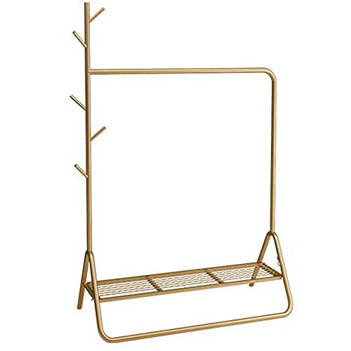Freistehende Kleiderstange aus Metall, vom Boden bis zur Decke reichende Kleiderständer, Multifunktions-Garderobe mit einem Dorn, einfacher, robuster Kleiderständer für den Haushalt/golden / 8