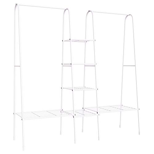 HOMCOM Kleiderständer mit Schuhablage Freistehender Kleiderstange Garderobenständer Stahl Weiß 176 x 47 x 177 cm