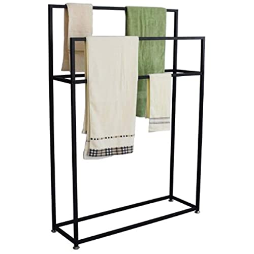 HandtuchstäNder Freistehend Metall mit 3 Badetuchstangen, Modern Bad Handtuchhalter Schwarz, Badaccessoire und Kleiderbutler, für Kleidung, BadetüCher, Decken(Size:65×20×110cm)
