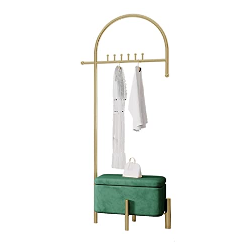PTTRNS Garderobenständer Eisen Garderobe Bodenbelag Schlafzimmer Garderobe Home Holz Lagerung Beratung Hängende Kleidung Rack Multifunktionale Garderobe Kleiderständer (Color : Gold, Size : A)