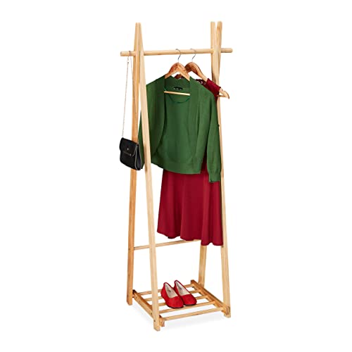 Relaxdays Kleiderständer mit Schuhablage, Kleiderstange, freistehend, Kleiderablage, HBT: 153x62x45 cm, Holz, natur