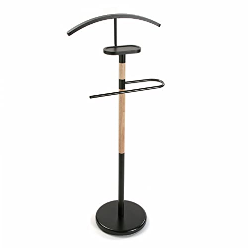 Versa Holstebro Moderner und multifunktionaler Herrendiener mit 2 Haken oder Aufhängern für Männer- oder Damenkleidung, Maßnahmen (H x L x B) 112 x 28,8 x 46,5 cm, Metall und Holz, Farbe: Schwarz