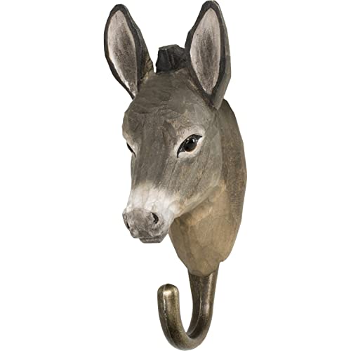 WILDLIFEGARDEN Wildlife Garden - Haken Esel (WG518) - Handgeschnitzte Tierhaken aus Holz und Metall - die Haustiersammlung
