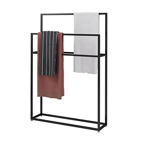 LJBOZ Handtuchhalter Freistehend Metall, Baden HandtuchstäNder mit 3 Handtuchstangen, Modern Bad Handtuchhalter Schwarz füRrKüChe Badezimmer, Badaccessoire und Kleiderbutler(Size:65×20×110cm)