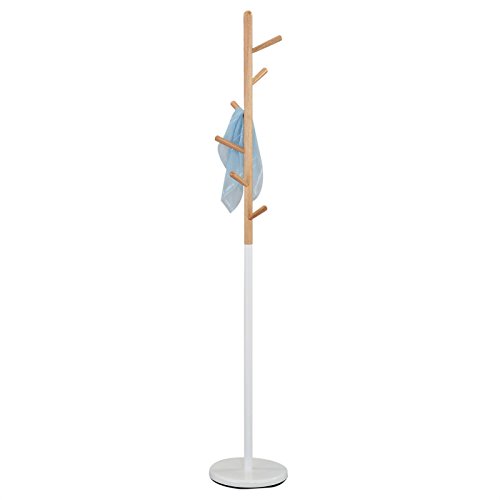 IDIMEX Kleiderständer Enrico, Elegante Standgarderobe mit 6 Haken, schöner Garderobenständer aus Metall und Kieferholz in weiß/Natur
