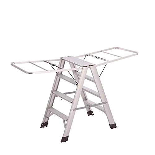 DRSM Leiter 3-Stufen-/4-Stufen-Aluminiumlegierung, tragbare Klappleiter + Wäscheständer, Mehrzweckleiter, Verlängerungsleiter, klappbare Metall-Stehleiter, Teleskopleiter, klappbare Stufe, Mehrfarbig