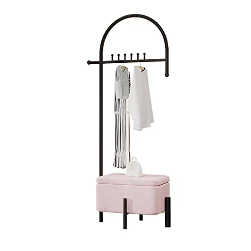 PTTRNS Kleiderablage Eisen Garderobe Bodenbelag Schlafzimmer Garderobe Home Holz Lagerung Beratung Hängende Kleidung Rack Multifunktionale Garderobe Garderobenständer (Color : Schwarz, Size : C)