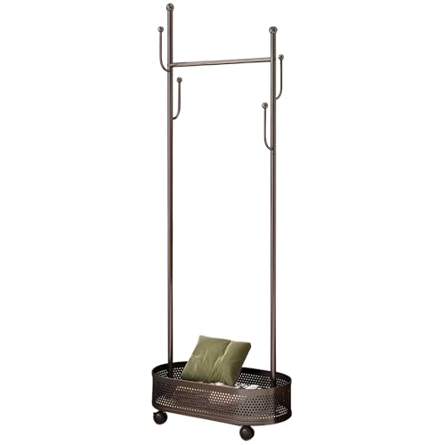 Rollbarer Kleiderständer mit Aufbewahrungskorb, 360° drehbare Räder, verstellbare Kleiderstange für Eingangsbereich, Schlafsaal, 80 cm