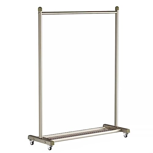 Robuster Kleiderständer mit Ablagefläche – Rollbarer Kleiderständer auf Rädern für Waschküche, gewerbliche Nutzung, Kleiderbügel aus Metall, Silber (Größe: 100 x 43 x 158 cm)