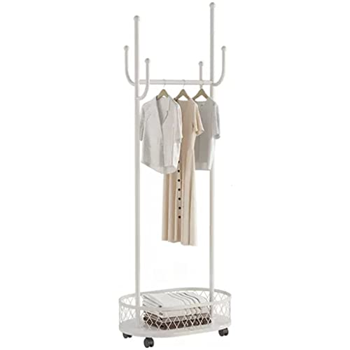 NEPHEW Rollbare Kleiderständer Moderner Kleiderständer Mit Aufbewahrungskorb Aus Metall, Strapazierfähige Garderobenständer, Freistehend for Boutiquen (Color : White, Size : 60 * 35 * 170cm)