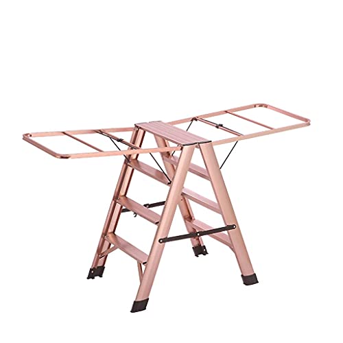 DRSM Leiter 3-Stufen-/4-Stufen-Aluminiumlegierung, tragbare Klappleiter + Wäscheständer, Mehrzweckleiter, Verlängerungsleiter, klappbare Metall-Stehleiter, Teleskopleiter, klappbare Stufe, Mehrfarbig