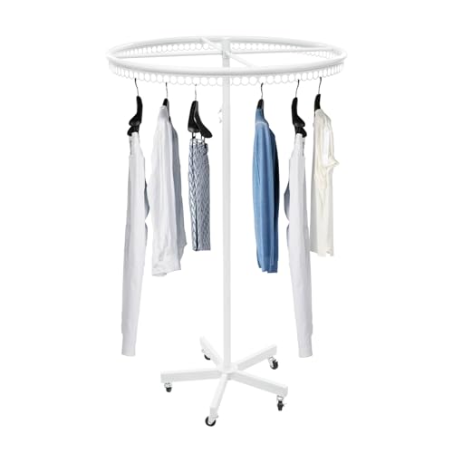 C-Juzarl Metall Rund Drehbar Kleiderständer, Rollbar Rundständer, 76cm Breit Kleiderbügel, Höhenverstellbar Rund Kleidung Platzsparend Garderobenständer (Weiß)
