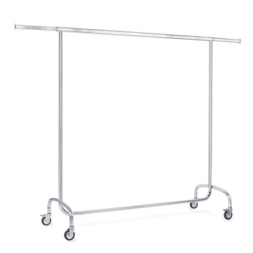Kleiderständer rollbar B143-205 x T55 x H155 cm, Textilständer breitenverstellbar über Auszugsarme | Kleiderständer zur Warenpräsentation | Garderobenständer, Requisitenständer Chrom, 80mm Gummirollen