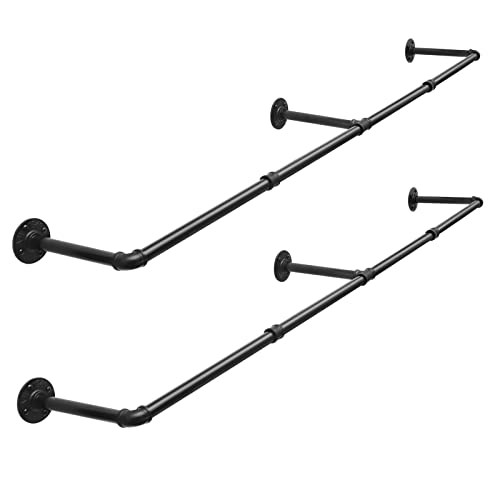 eSituro Kleiderstange 2er Set, Garderobenstange im Industrie-Design, Abnehmbarer Kleiderständer Wandmontage, Schwarz, aus Metall, 180 cm SGR0129-2