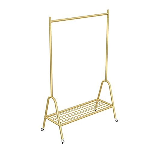 Kleiderständer, rollbarer Kleiderständer mit Rädern, Schuhbeutel, Aufbewahrungsregal, Bekleidungsgeschäft, Ausstellungsständer, Kleiderregale für Schlafzimmer, Waschküche/Gold/100 x 40 x 160 cm Happy