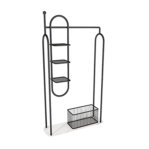 GRFIT Garderobenständer Einfache Bodenbelag Kleidung Rack Schlafzimmer Hängende Kleidung Rack Hause Kleidung Lagerung Rack Marmor Basis Kleiderständer (Color : Schwarz)