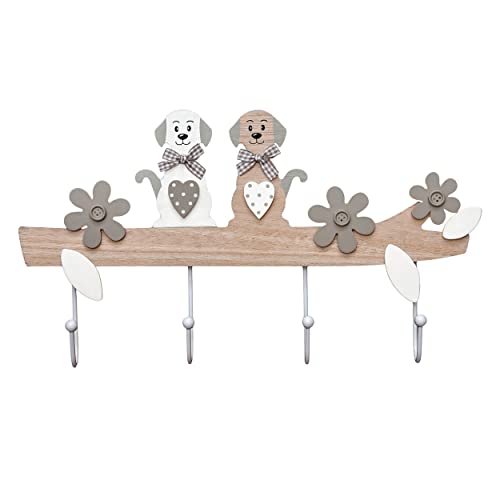 SPOTTED DOG GIFT COMPANY - Hund Kleiderhaken Garderobenhaken Hakenleiste - Dekorative Wandhaken Holz im Hundemotiv - 4 Haken Hunde Deko Hausdekoration für Wand