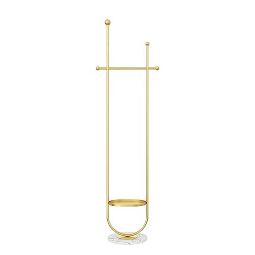 Kleiderständer Garderobenständer Garderobenständer Metall Kleiderbügel Marmorsockel Hutständer Multifunktionskleidung Schienenboden Stehender Kleiderhalter Mit Unteren Regalen Einfa(Color:Gold + Weiß)