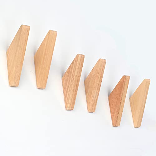 Wmama Matty-LZ 6 Stück Vintage Holzhaken Holz Haken Tragfähigkeit 5kg, Wandhaken Bademantelhaken Huthaken Kleiderhaken Mehrzweckhaken Schlüsselhaken (B Holzfarbe - 6er Set)