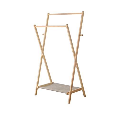 Garderobenständer Holz-Garderobe-Vorschlag, bodenstehender Doppelstangen-Kleiderständer for Aufhängen, multifunktionaler, platzsparender Kleiderständer for Schlafzimmer Kleiderständer ( Size : L )