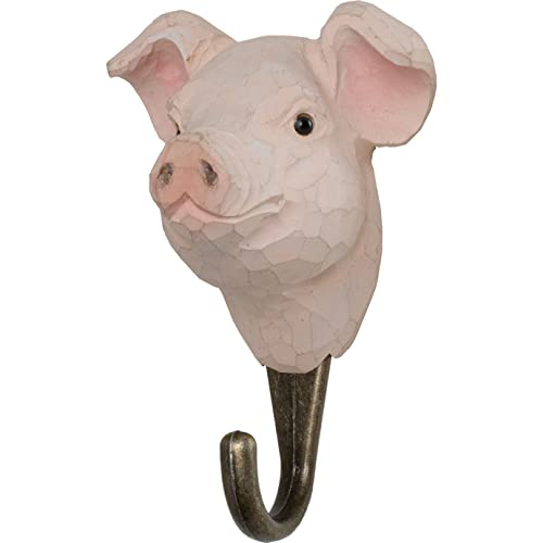 WILDLIFEGARDEN Wildlife Garden WG514 Haken Schwein - Handgeschnitzte Tierhaken aus Holz und Metall - die Haustiersammlung