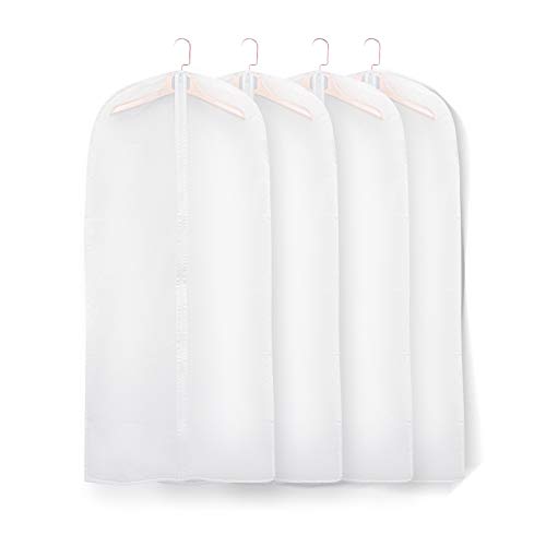 Kleidersack, 4 Stück Hochwertiger Kleidersäcke Transparente Kleiderhüllen Abdeckung mit Reißverschluss für Anzüge Kleider Mäntel Sakkos Hemden Abendkleider Anzugsack Aufbewahrung, 60x120 cm