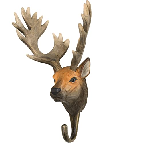 WILDLIFEGARDEN Wildlife Garden WG509 Haken Rothirsch - Handgeschnitzter Tierhaken aus Holz und Metall - Sammlung Europäische Tiere