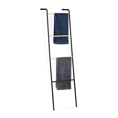 Relaxdays Handtuchleiter aus Metall, 4 Sprossen, für Handtücher & Kleidung, platzsparend, HxBxT 160x40x26 cm, schwarz