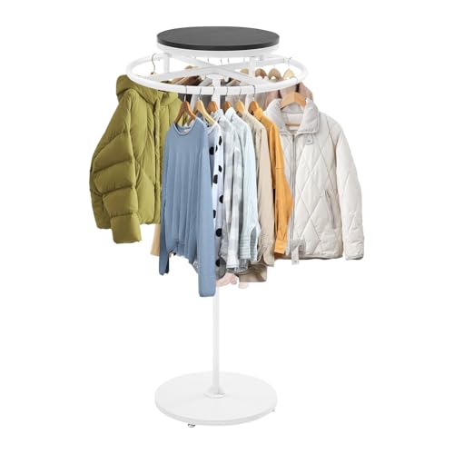 soudesileim Rund Kleiderständer mit 4 Verstellbare Fußpads, 360° Drehbar, Höhe 140cm, Kleiderstange Rundständer, Kleidungsständer Drehbar für Bekleidungsgeschäfte (Schwarz, Weiß)