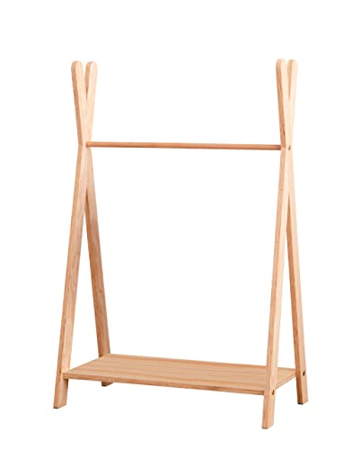 smartwood TIPI M - Kleiderständer für Kinder, Montessori Kindergarderobe mit Ablage - 3 Größen, Naturholz