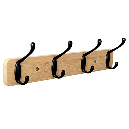 JSVER Kleiderhaken wand, Garderobenhaken Holz Garderobenleiste 4 Haken Bambus Garderobe Wandhaken Wandgarderobe, Hakenleiste(Holzfarbe)