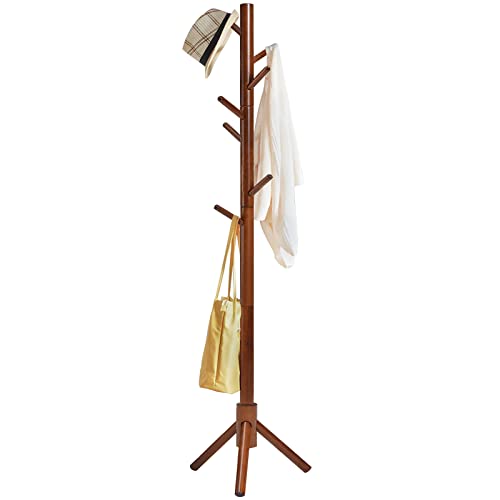 IBUYKE Kleiderständer 8 Haken, Holz Garderobe für Flur Diele Schlafzimmer Wartezimmer Garderobenständer Vintage Kleiderstange Garderobe am Eingang, Wohnzimmer, Schlafzimmer Braun RF-1195