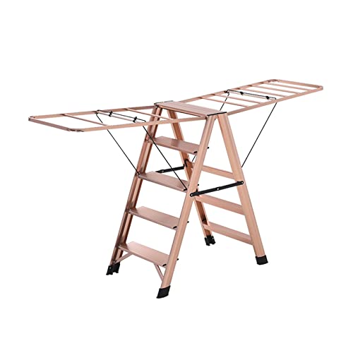 Rose Gold Balkon Wäscheständer Boden Zimmer Klappleiter Home Multifunktionaler Kleiderständer Traglast 150kg (Size : 4 Steps)
