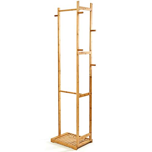Bambuswald© umweltfreundlicher Kleiderständer 100% Bambus ca. 166x41x31cm - Garderobenständer mit Kleiderstange, separaten Garderobenhaken & Schuhe | Schlafzimmer Flur Büro Ankleidezimmer