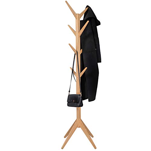 WOLTU Kleiderständer mit 8 Haken Garderobenständer Hängeregal Wäscheständer Gestell Aufhänger 180cm Höhe aus Massive Holz SR0116nt