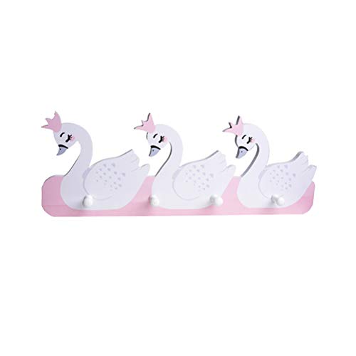 Kindergarderobe mit 4 Haken Schwan Selbstklebend Haken für Wand Tapete Kinderzimmer Wandregal Kinderregal Ohne Bohren mit 4 Haken
