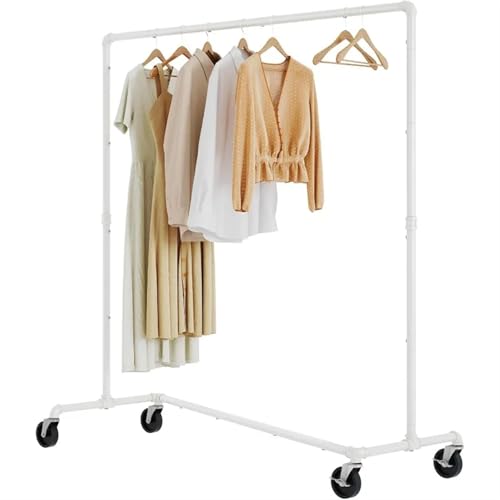 Erweiterbarer Metall-Kleiderständer mit Rädern, industrieller Kleiderbügel, abschließbar, rollbarer Garderobenständer, vielseitige Kleidung, weiß, Z-Gestell für Zuhause und Einzelhandel