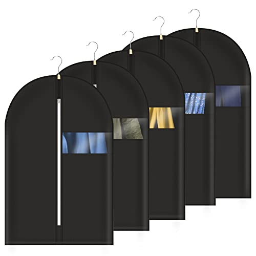 Hossejoy 5 Kleidersack Kleidersäcke, Hochwertige Kleiderhülle mit Fenster und Ausweishalter für Anzug und Kleid, Atmungsaktive Anzugtasche für Reisen (5pcs)