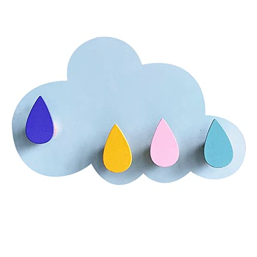 Koomuao Kinder Garderobe mit 4 Kleiderhaken,Ohne Bohren Garderobenleiste ,Garderobenhaken Kinderzimmer ,Wolken Design Hakenleiste für Mädchen und Jungen - Wandgarderobe (Blau)
