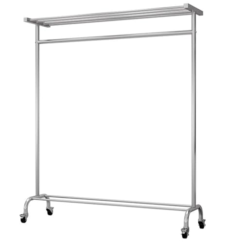 Garderobenständer Garderobe Mit Rollen, Robuster Kleiderständer Mit Hängestange Und Oberen Ablagen, Silberner Edelstahl-Wandschrank-Organisator Für Schlafzimmer, Einfach Zu Montiere(Size:100X40X155CM)