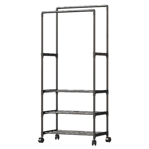 Mobiler Garderobenständer | Rollender Kleiderständer | Doppelstangen-Kleiderständer Auf Rollen | Rollbarer Kleiderschrank-Organizer | Kleiderbügelständer Für Mäntel, Röcke, Hemden, Pullover, Rollender