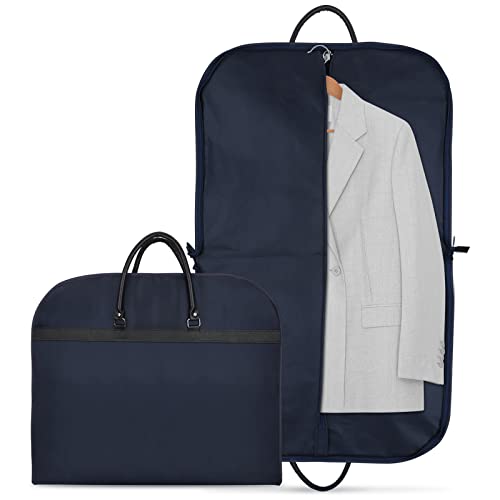 Anzugtasche 60 x 100 cm Faltbar Premium Kleidertasche Atmungsaktiver Kleidersack Anzug mit Tragegriff Reise Kleidersäcke für Anzug Vollkleid mit Reißverschluss Oxford-Stoff (Dunkel Blau)